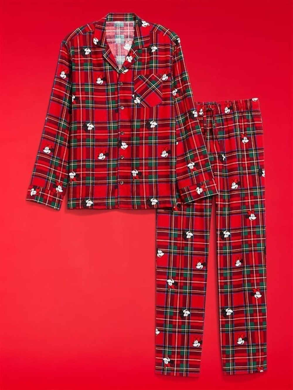 Old Navy Red Plaid Mickey and Minnie  Pajama Set